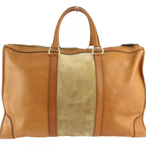 DIOR Boston Bag Logo Beige Leather x Suede Authentic USED - Picture 2 of 9